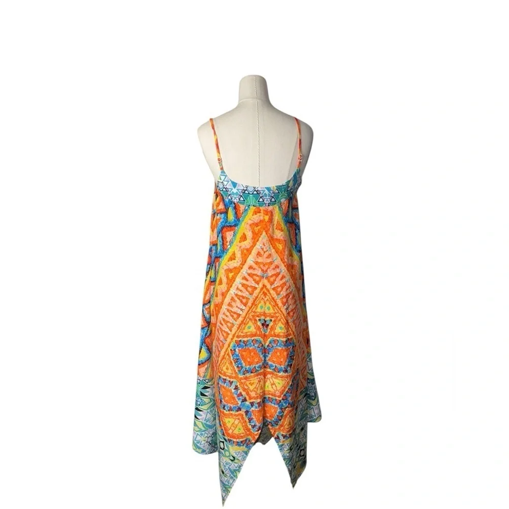 Boston Proper Boho Maxi Dress – Vibrant Tribal Print, Handkerchief Hem.